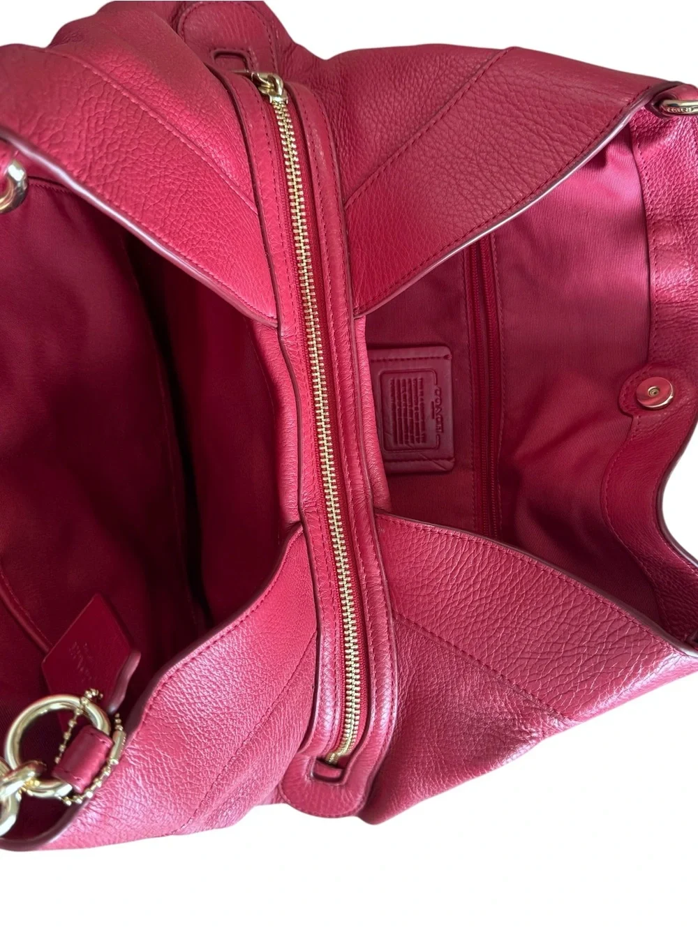 COACH F57545 Lexy Rasberry Red Pinkish Red Pebbled Leather Shoulder Bag